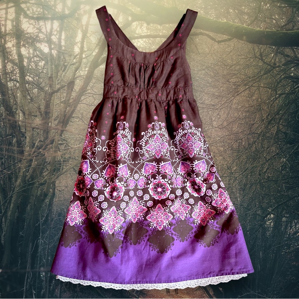 100% Cotton Purple Floral Sun Dress by Xhileration - Girl Size MEDIUM
